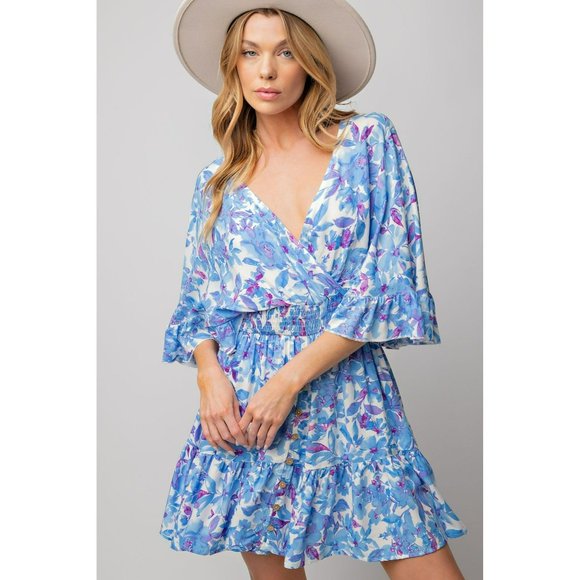 Sunday Best Floral Print Romper Dress in Peri Blue - Picture 2 of 5
